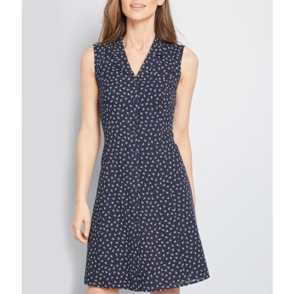 Modcloth blue gingham floral daytime dynamo sleeveless shirt dress - Picture 1 of 6